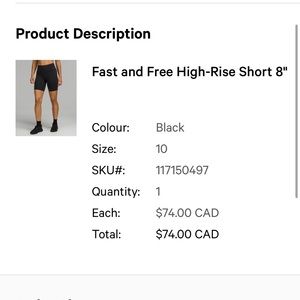 LULULEMON biker shorts 8” size 10